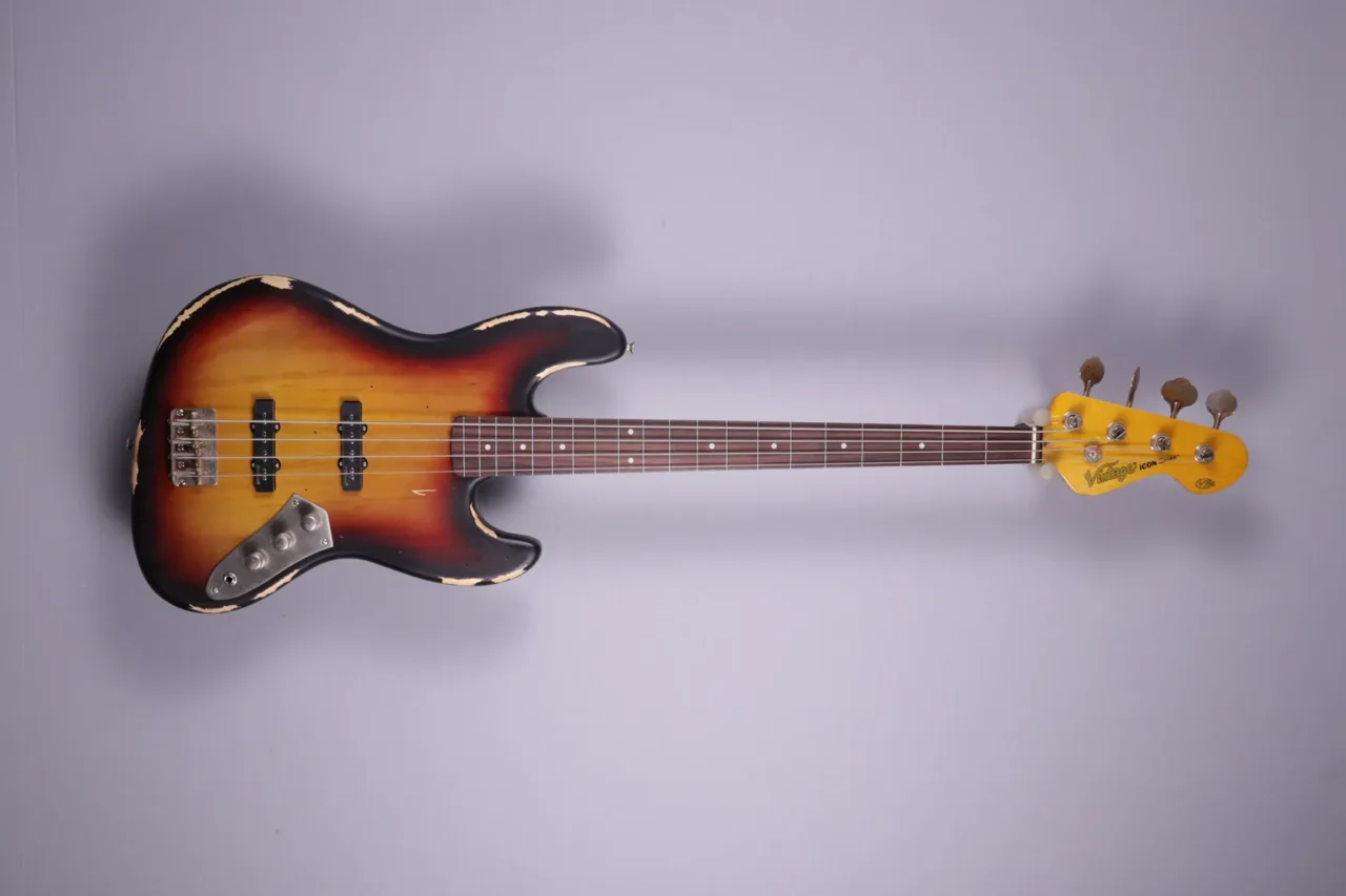Vintage Icon  Fretless Distressed Sunset Burst E-Bass