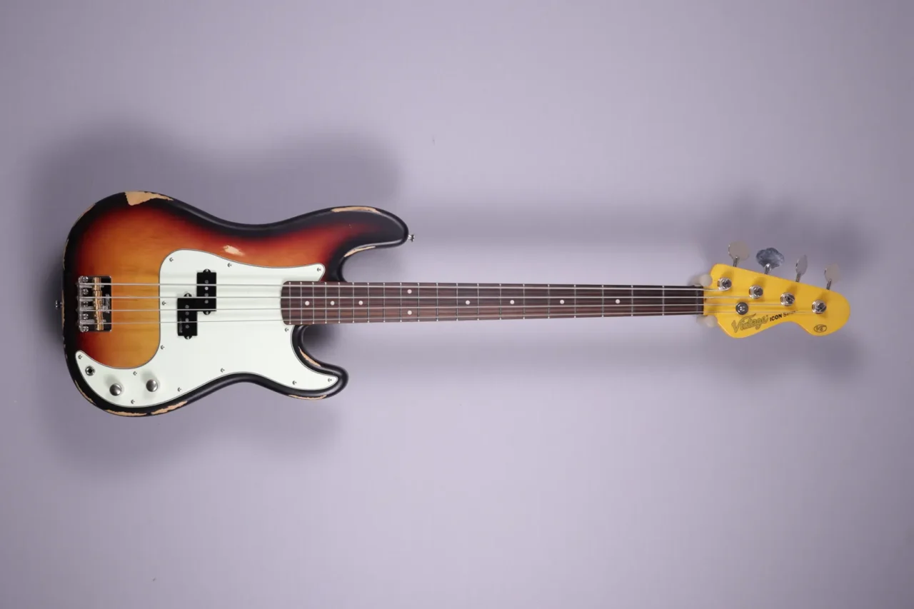 Vintage Icon Series V4MRSSB Distressed Sunset Sunburst E-Bass